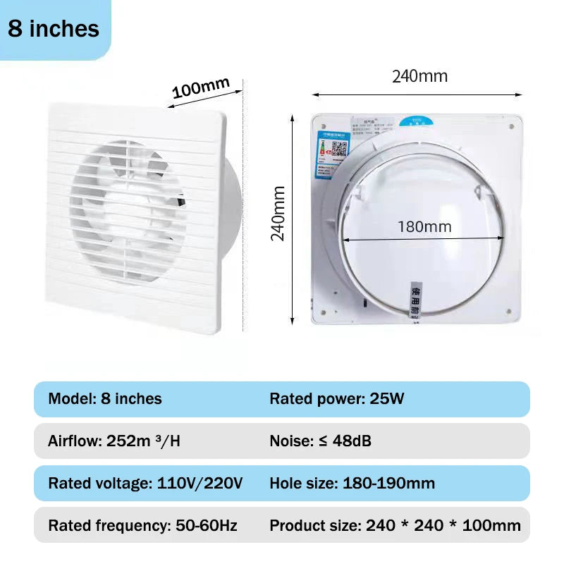 110V/220V Exhaust Fan 4/6/8 Inch Kitchen Toilet Ventilator Louver Window Exhaust Fan Air Ventilation Draft Blower Exhauster