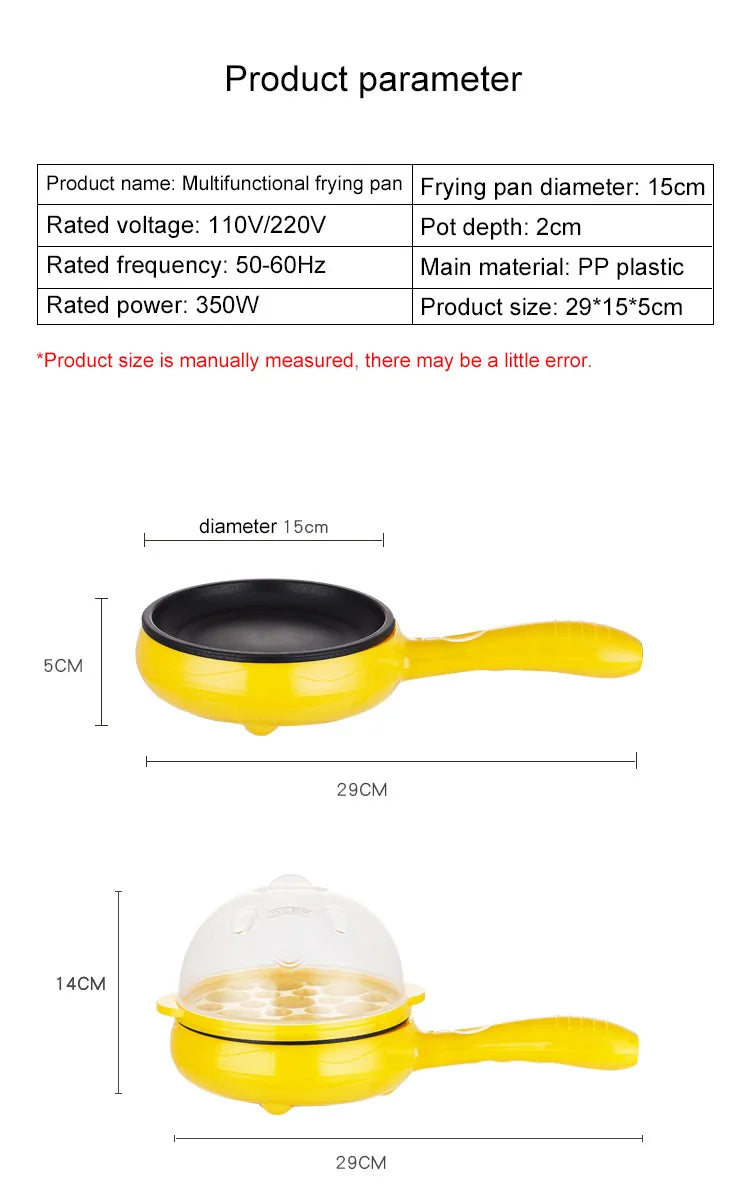 110V/220V Multifunction Household Mini Egg Omelette Pancake Fried Steak Frying Pan Non-Stick Boiled Eggs Boiler Steamer Cooker