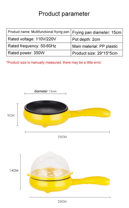 110V/220V Multifunction Household Mini Egg Omelette Pancake Fried Steak Frying Pan Non-Stick Boiled Eggs Boiler Steamer Cooker