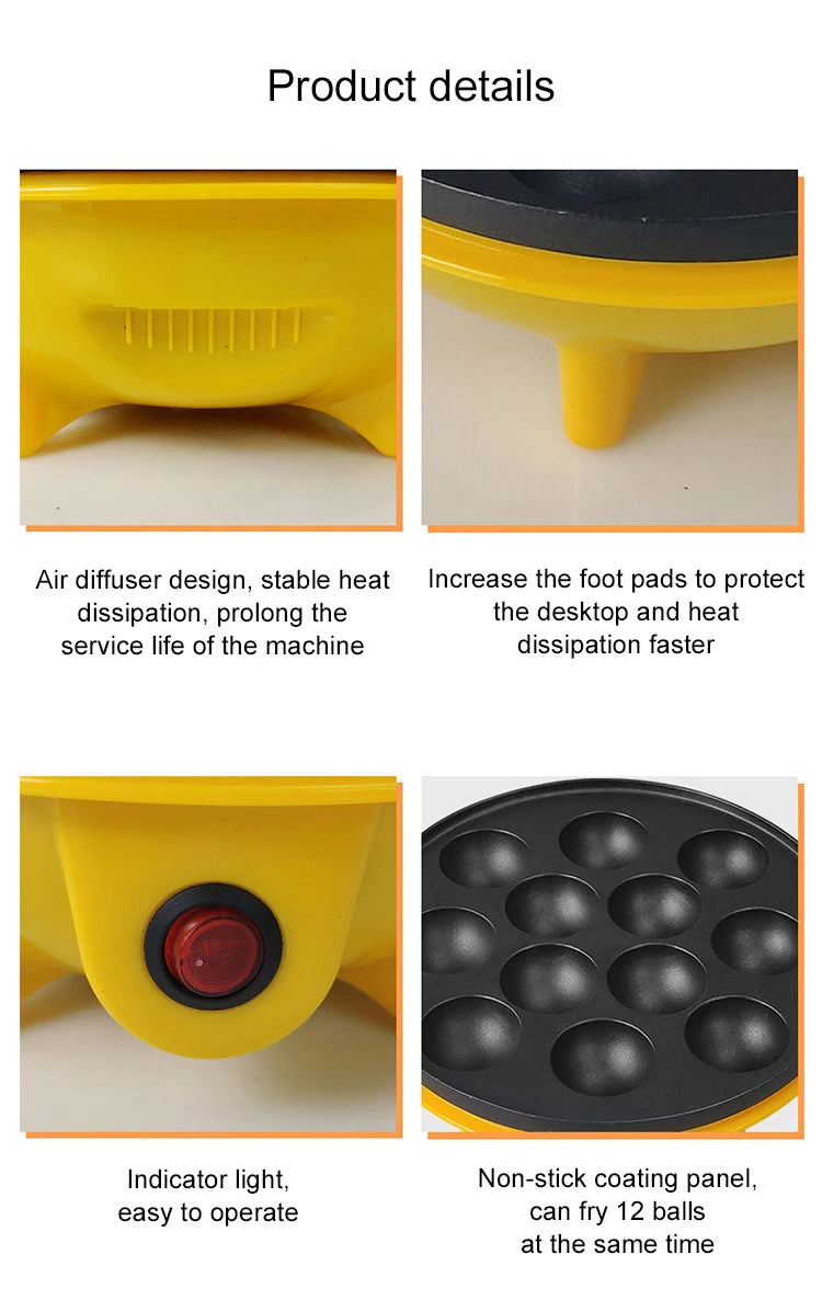 DMWD Electric Takoyaki Maker Household  Octopus Ball Grill Pan 12 Holes Mini Takoyaki Baking Machine Chibi Maruko Maker 220V