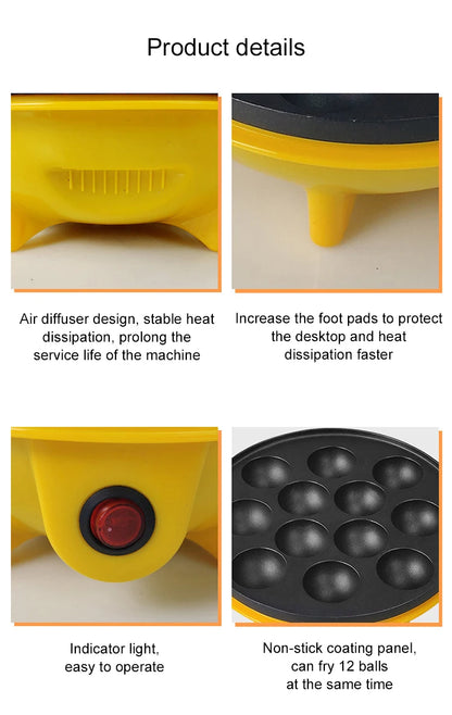 DMWD Electric Takoyaki Maker Household  Octopus Ball Grill Pan 12 Holes Mini Takoyaki Baking Machine Chibi Maruko Maker 220V