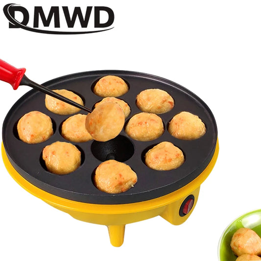 DMWD Electric Takoyaki Maker Household  Octopus Ball Grill Pan 12 Holes Mini Takoyaki Baking Machine Chibi Maruko Maker 220V