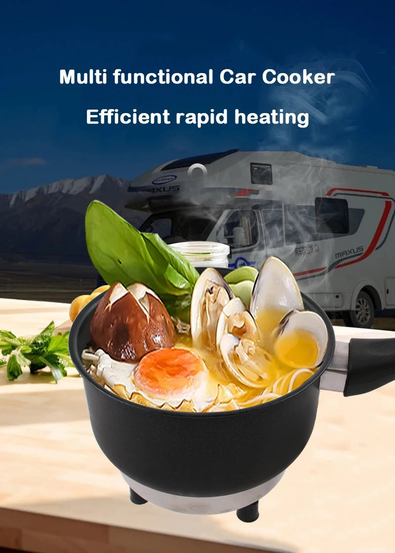 Multicooker For Car Truck 12V 24V Electric Frying Pan Cooking Skillet Mini Rice Cooker Soup Hotpot Heater Travel Food Boiler
