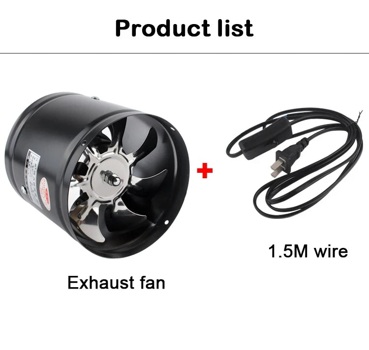 110V/220V Pipe Exhaust Fan Air Ventilator Metal Pipe Ventilation Exhaust Fan Extractor Bathroom Toilet Wall Fan Duct Fan 4-inch