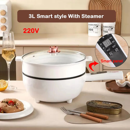 110V Multi-function Electric Stir-fry Meal Wok 3L Non-Stick Frying Pan Food Steamer Smart Smoke-free Hot Pot Stew Cooking Heater