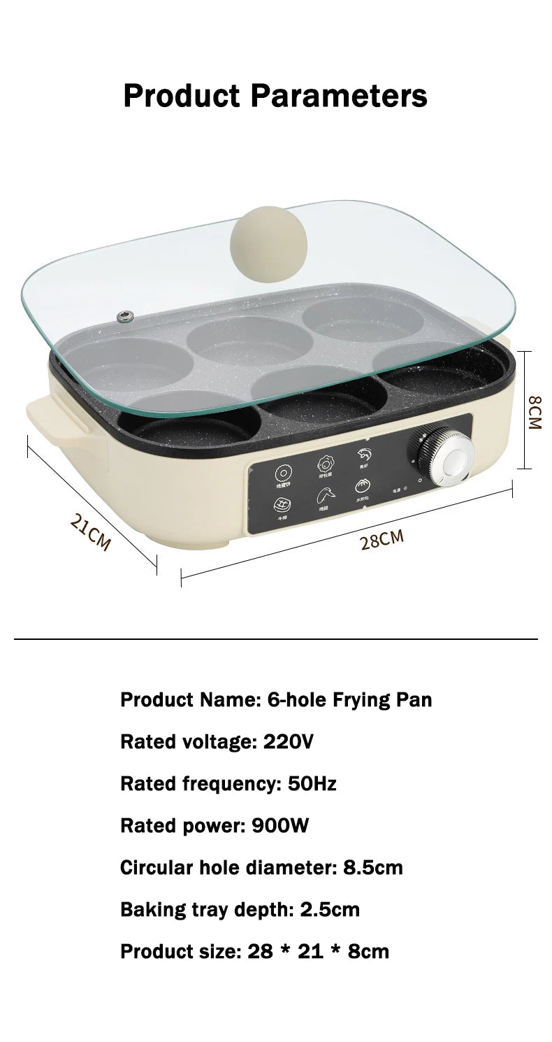 DMWD Electric Egg Burger Machine Multifunctional Breakfast Pancake Pan Non-Stick Mini Barbecue Egg Omelette Steak Frying Pan EU