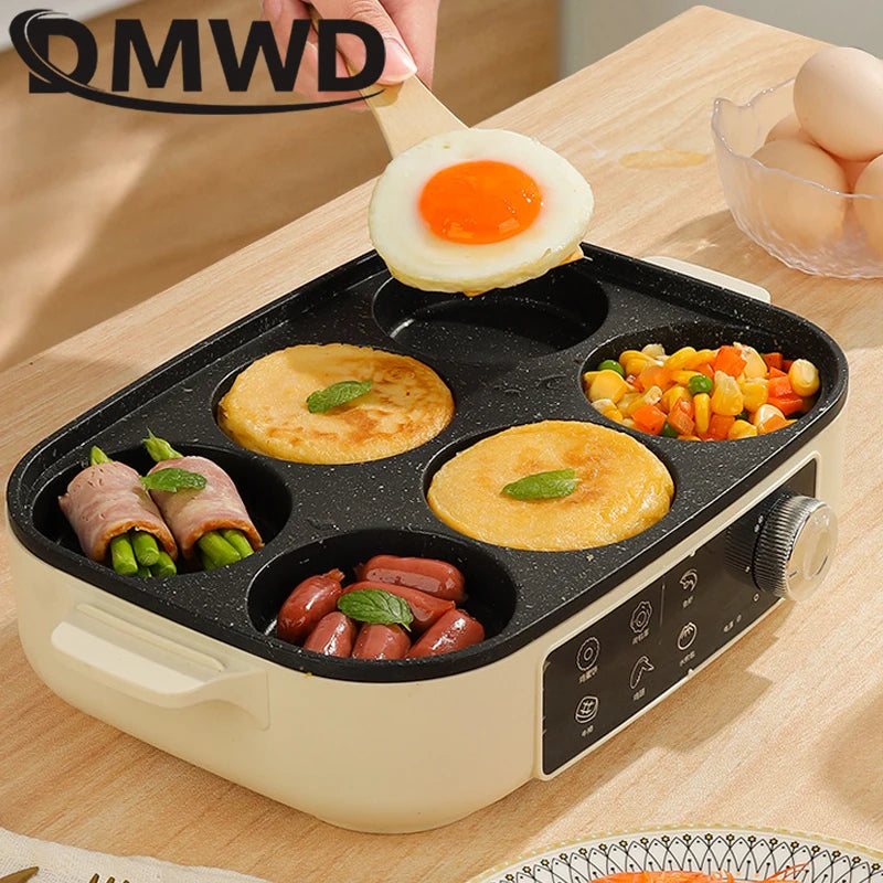 DMWD Electric Egg Burger Machine Multifunctional Breakfast Pancake Pan Non-Stick Mini Barbecue Egg Omelette Steak Frying Pan EU