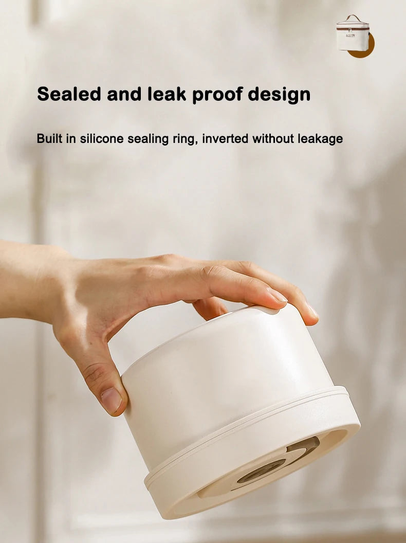 DMWD Portable Insulated Food Lunch Container Set Stackable Insulated Lunch Box Ceramics Bento Box Leakproof Thermostatic Bag