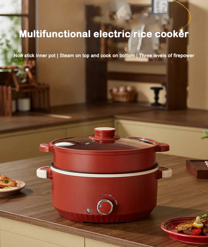 DMWD Multifunctional Electric Cooking Boiling Pot 3L Hot Pot Noodles Soup Pot Non-stick Rice Cooker Fast Heating Food Steamer
