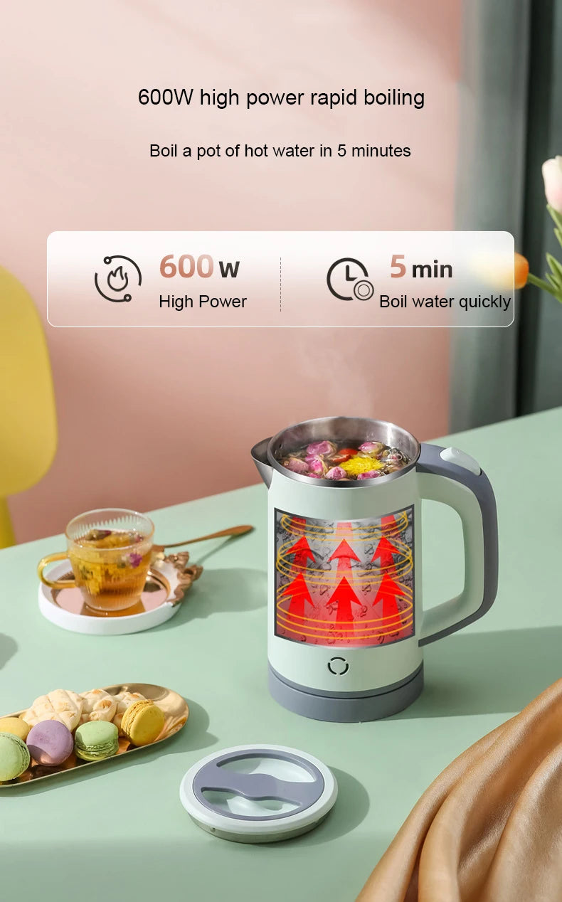 0.8L Travel Electric Kettle MINI Boiling Teapot Cup Heater Portable Stainless Steel Hot Water Quick Heating Pot Boiler 110V/220V