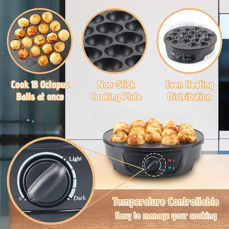 110V Electric Takoyaki Maker 18 Holes Household Octopus Ball Grill Pan Takoyaki Baking Machine Chibi Maruko Maker Cooking Tools