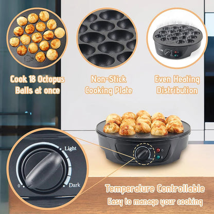 110V Electric Takoyaki Maker 18 Holes Household Octopus Ball Grill Pan Takoyaki Baking Machine Chibi Maruko Maker Cooking Tools