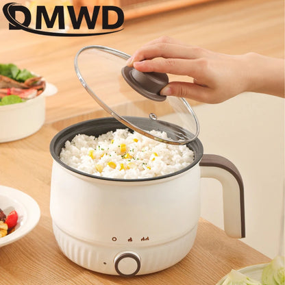 DMWD Multifunctional Electric Cooker Hot Pot Mini Non-stick Food Noodle Cooking Skillet Egg Steamer Soup Heater Pot Frying Pan