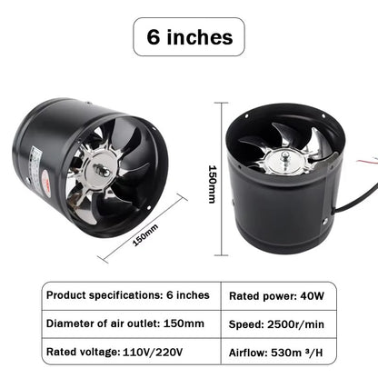 110V/220V Pipe Exhaust Fan Air Ventilator Metal Pipe Ventilation Exhaust Fan Extractor Bathroom Toilet Wall Fan Duct Fan 4-inch