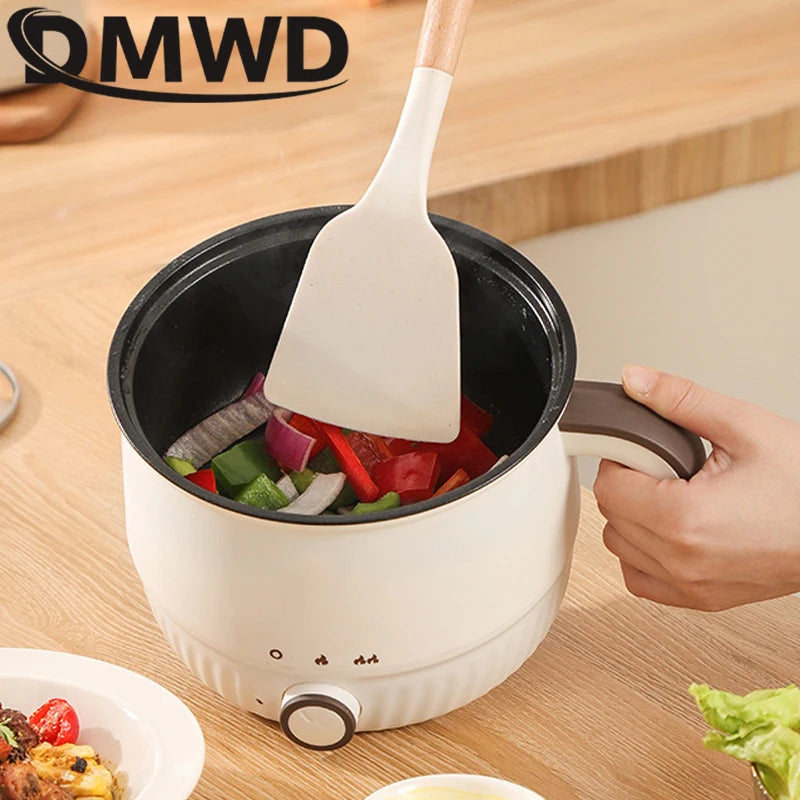 DMWD Multifunctional Electric Cooker Hot Pot Mini Non-stick Food Noodle Cooking Skillet Egg Steamer Soup Heater Pot Frying Pan