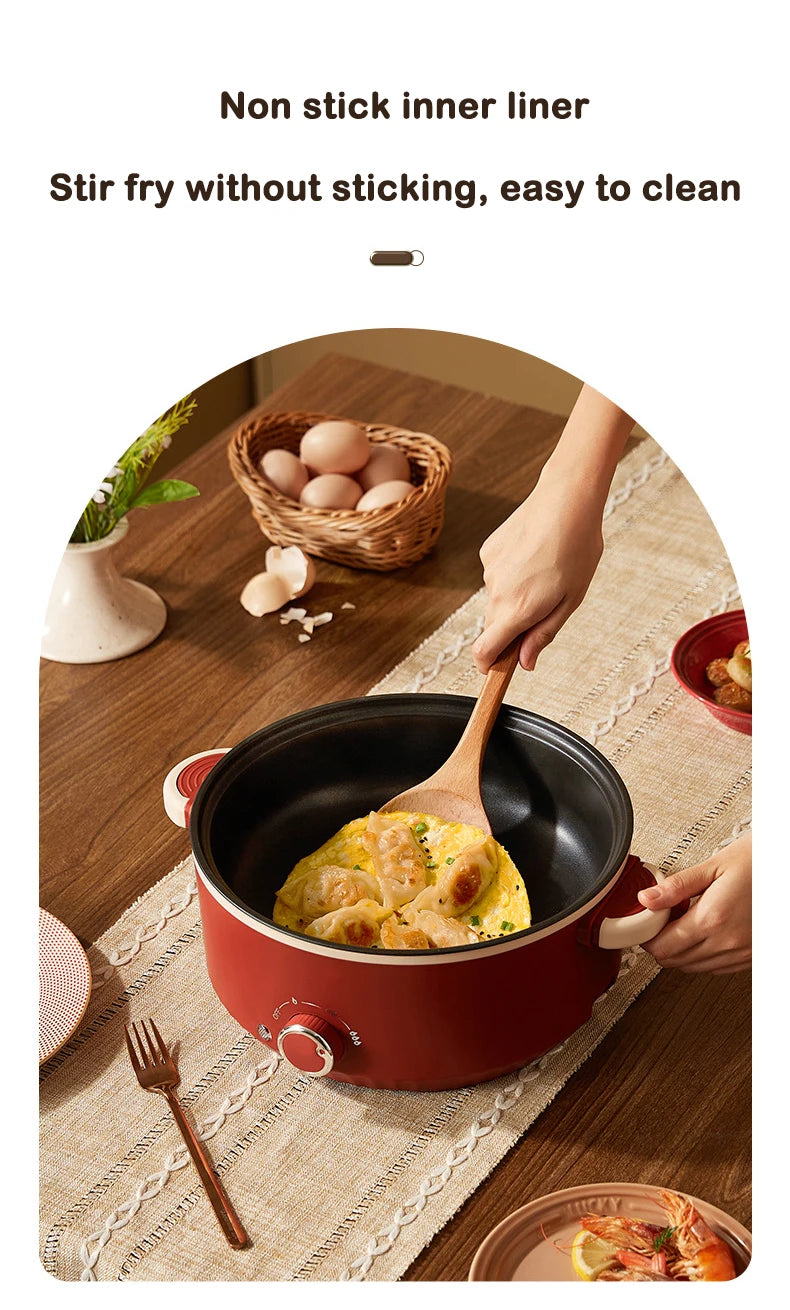 DMWD Multifunctional Electric Cooking Boiling Pot 3L Hot Pot Noodles Soup Pot Non-stick Rice Cooker Fast Heating Food Steamer
