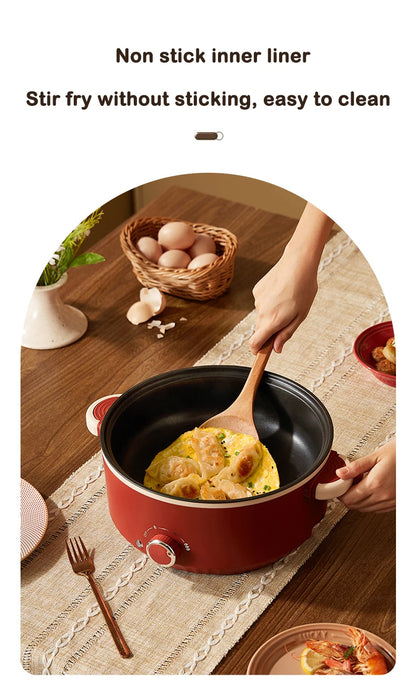DMWD Multifunctional Electric Cooking Boiling Pot 3L Hot Pot Noodles Soup Pot Non-stick Rice Cooker Fast Heating Food Steamer