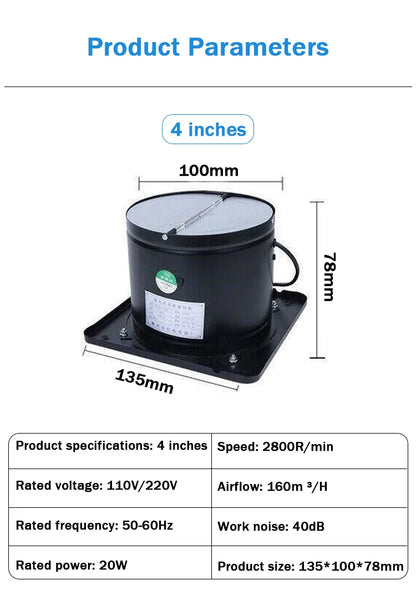 110V Pipe Exhaust Fan 4/6 Inches Air Ventilator Metal Pipe Ventilation Exhaust Fan Extractor Bathroom Toilet Wall Fan Duct Fan