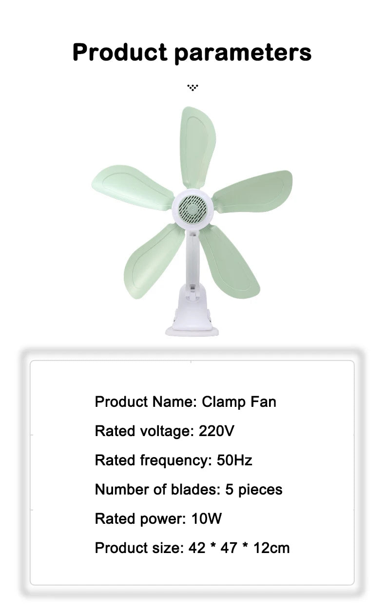 Home Desktop Clip Fan 5 Blades Mini Electric Wall Mounted Office Clamp Cooling Fans Student Dorm Bed Natural Wind Ventilation