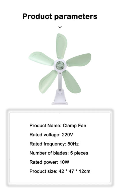 Home Desktop Clip Fan 5 Blades Mini Electric Wall Mounted Office Clamp Cooling Fans Student Dorm Bed Natural Wind Ventilation