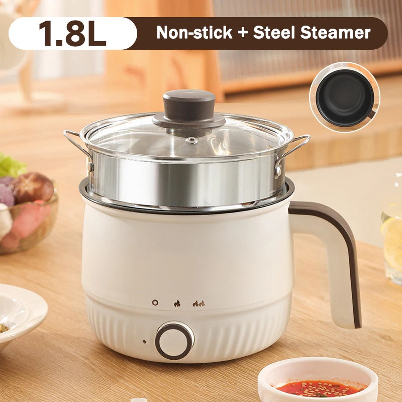 DMWD Multifunctional Electric Cooker Hot Pot Mini Non-stick Food Noodle Cooking Skillet Egg Steamer Soup Heater Pot Frying Pan