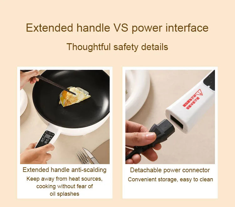 110V Multi-function Electric Stir-fry Meal Wok 3L Non-Stick Frying Pan Food Steamer Smart Smoke-free Hot Pot Stew Cooking Heater