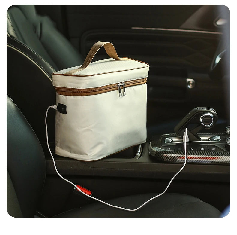 DMWD Portable Insulated Food Lunch Container Set Stackable Insulated Lunch Box Ceramics Bento Box Leakproof Thermostatic Bag