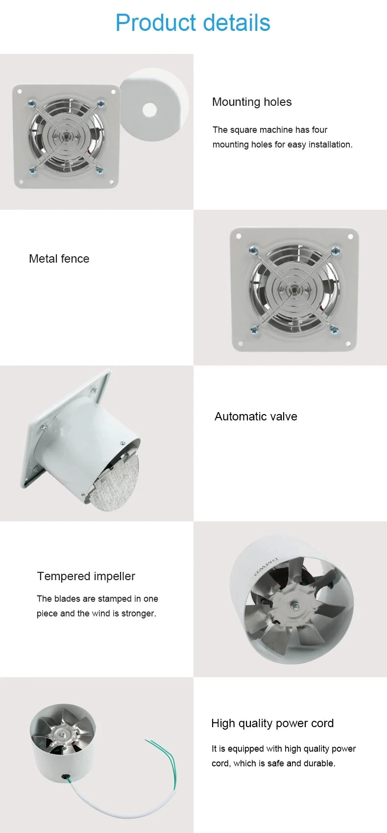 20W 4 Inch Duct Blower Air Ventilator Kitchen Toilet Wall Exhaust Fan 4" Bathroom Window 100MM Metal Pipe Exhauster Access 220V
