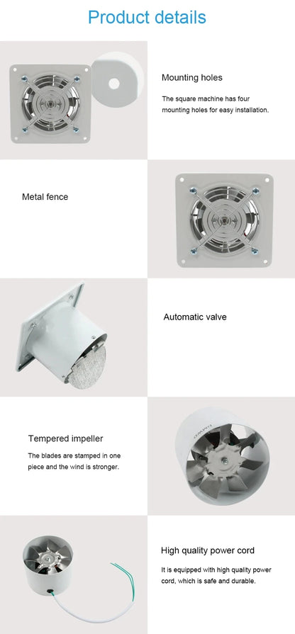 20W 4 Inch Duct Blower Air Ventilator Kitchen Toilet Wall Exhaust Fan 4" Bathroom Window 100MM Metal Pipe Exhauster Access 220V