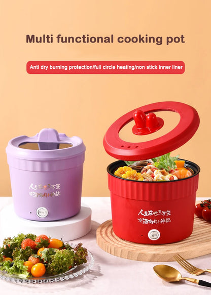 110V Mini Electric Cooking Pot Multifunctional Rice Cooker Hot Pot Instant Noodles Porridge Omelette Quick Food Pot Frying Pan