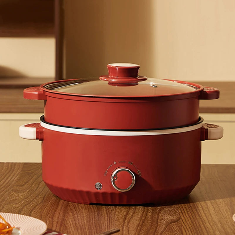 DMWD Multifunctional Electric Cooking Boiling Pot 3L Hot Pot Noodles Soup Pot Non-stick Rice Cooker Fast Heating Food Steamer