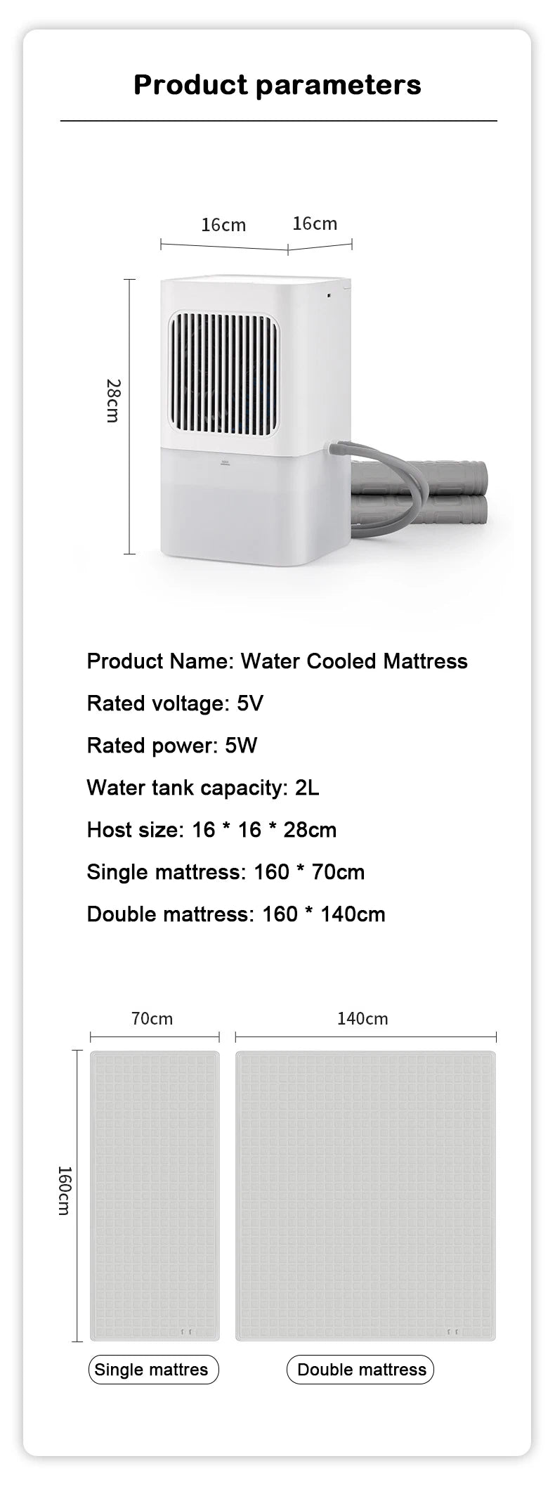 DMWD Water Cooling Mattress Water Circulation Refrigeration Mattres Water-cooled Pad Heat Dissipatio Bed Sofa Cushion Cooler Fan