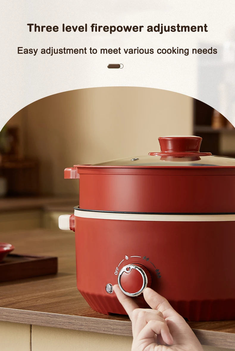 DMWD Multifunctional Electric Cooking Boiling Pot 3L Hot Pot Noodles Soup Pot Non-stick Rice Cooker Fast Heating Food Steamer