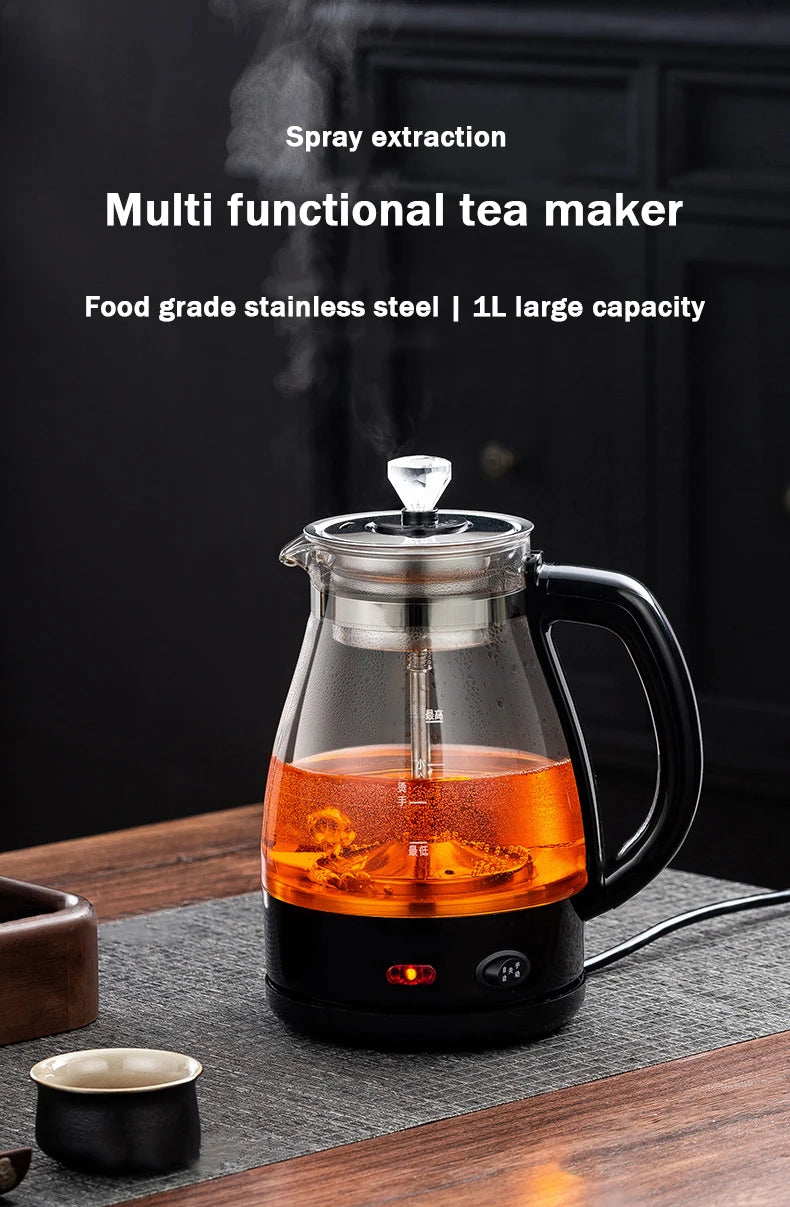 Electric Kettle Coffee Tea Maker Brewer Black Pu 'er Glass Kettles Steam Teapot Automatic Health Tea Infuser Pot Boiling Set 1L
