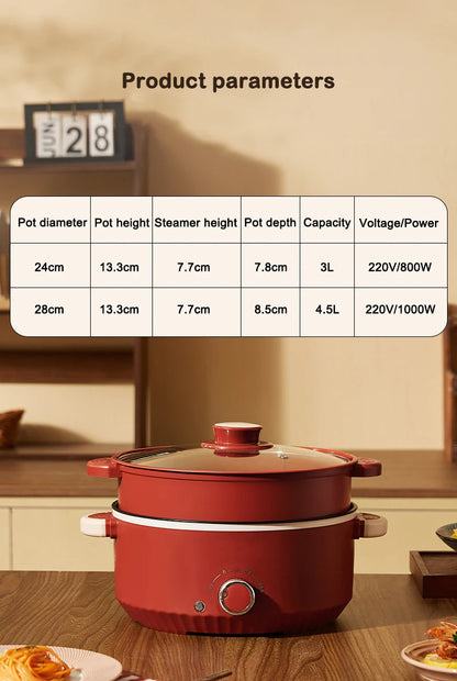 DMWD Multifunctional Electric Cooking Boiling Pot 3L Hot Pot Noodles Soup Pot Non-stick Rice Cooker Fast Heating Food Steamer
