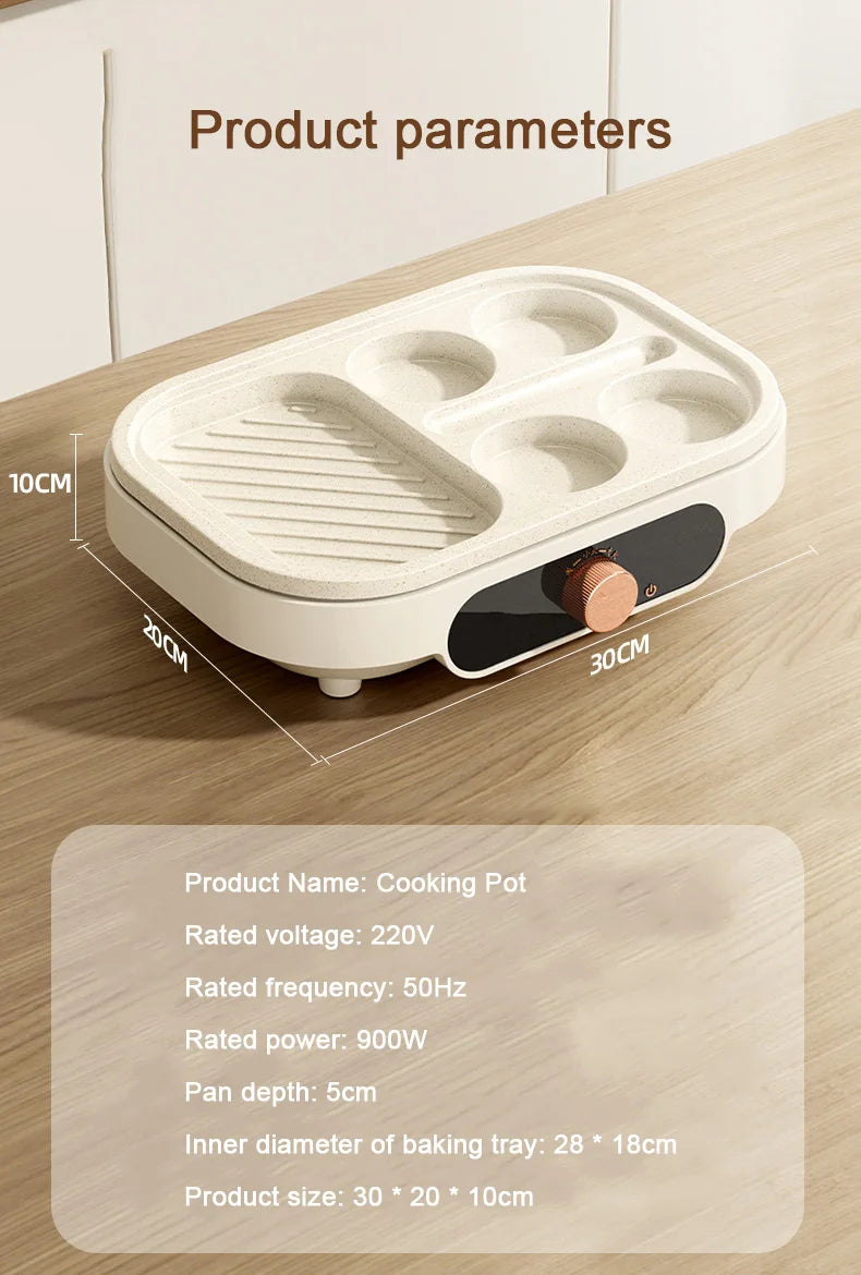 DMWD Electric Egg Burger Machine Multifunctional Breakfast Pancake Pan Non-Stick Mini Barbecue Egg Omelette Steak Frying Pan EU