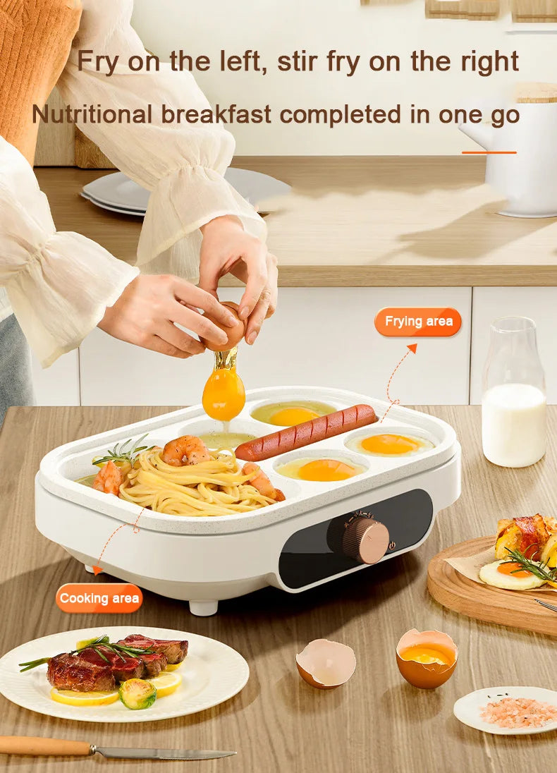 DMWD Electric Egg Burger Machine Multifunctional Breakfast Pancake Pan Non-Stick Mini Barbecue Egg Omelette Steak Frying Pan EU