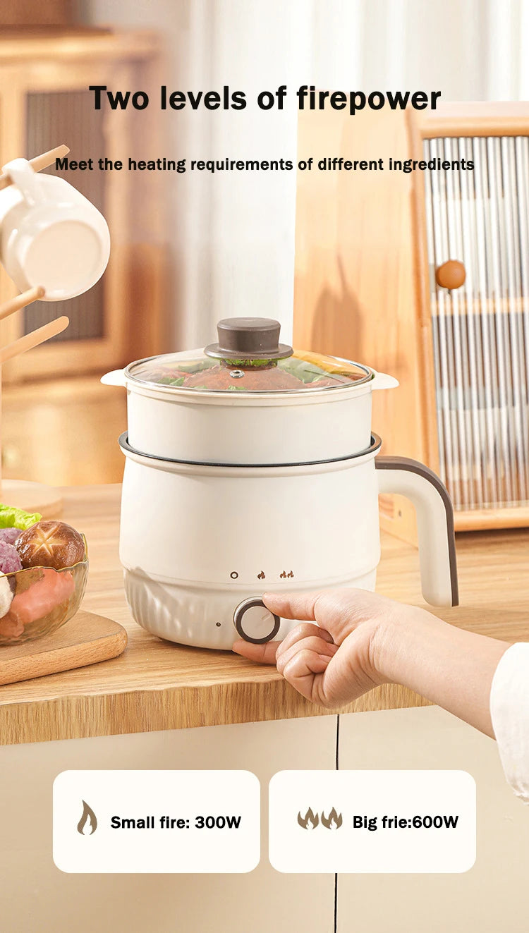 DMWD Multifunctional Electric Cooker Hot Pot Mini Non-stick Food Noodle Cooking Skillet Egg Steamer Soup Heater Pot Frying Pan