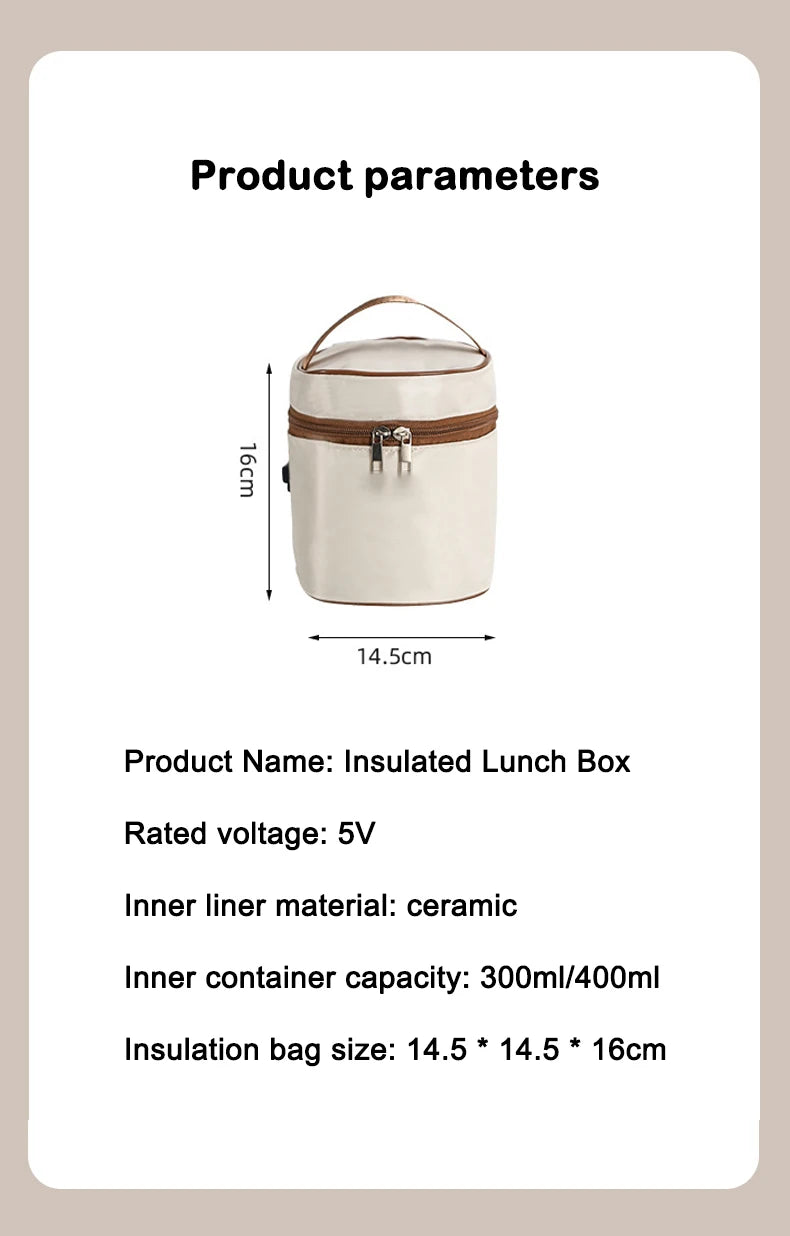 DMWD Portable Insulated Food Lunch Container Set Stackable Insulated Lunch Box Ceramics Bento Box Leakproof Thermostatic Bag