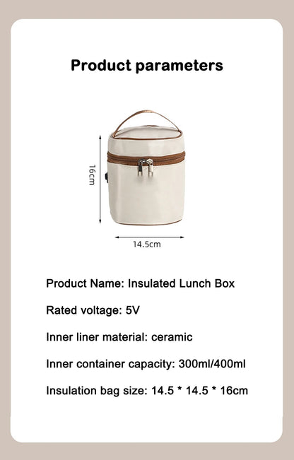 DMWD Portable Insulated Food Lunch Container Set Stackable Insulated Lunch Box Ceramics Bento Box Leakproof Thermostatic Bag