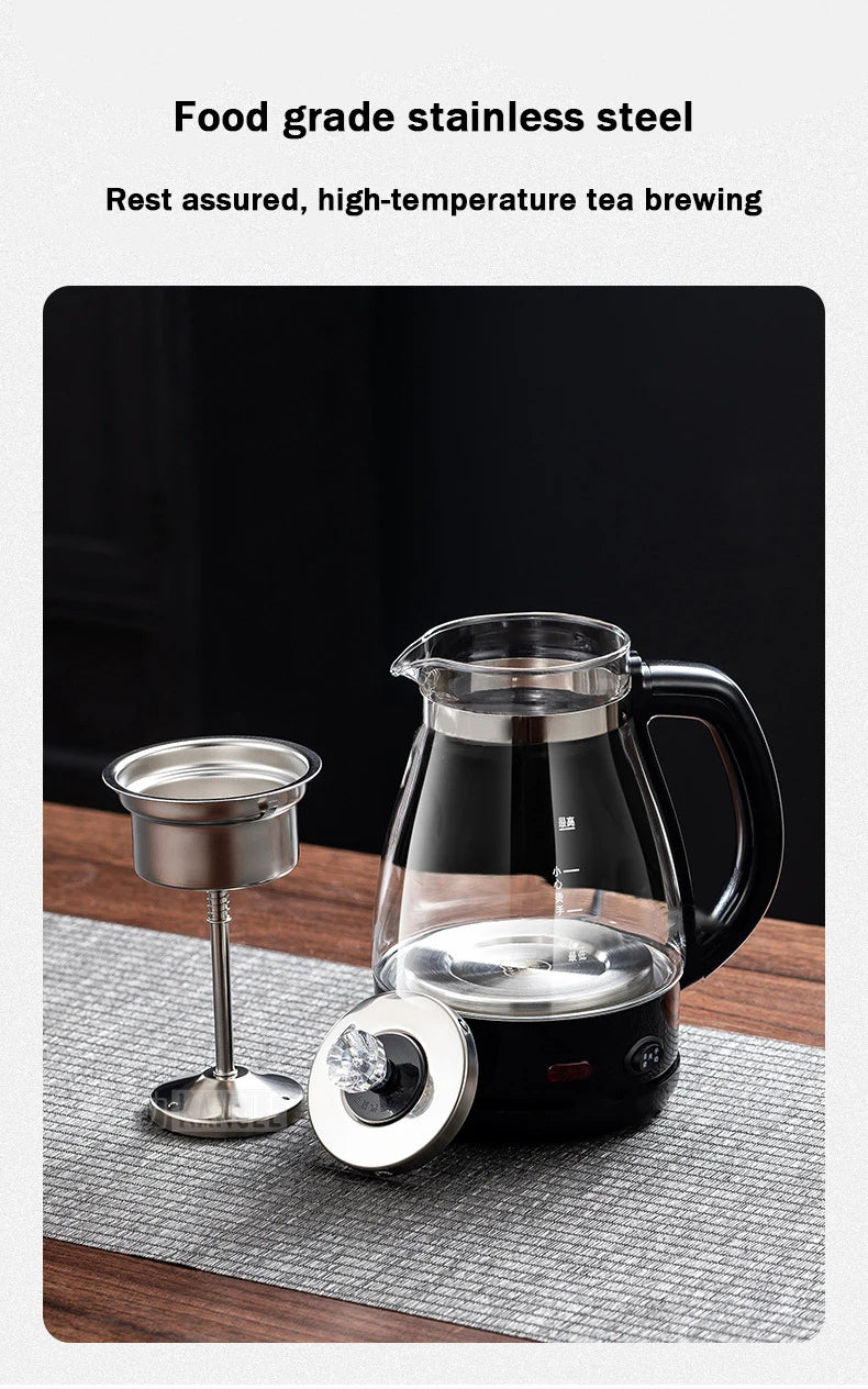 Electric Kettle Coffee Tea Maker Brewer Black Pu 'er Glass Kettles Steam Teapot Automatic Health Tea Infuser Pot Boiling Set 1L