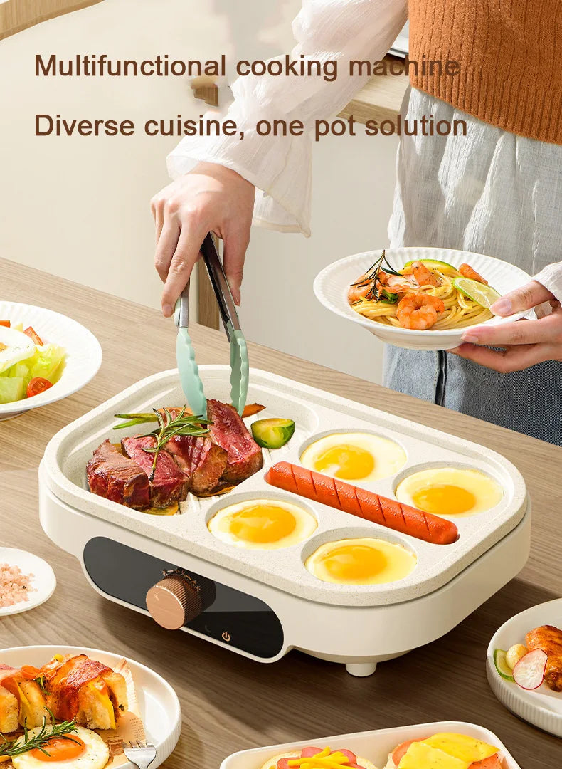 DMWD Electric Egg Burger Machine Multifunctional Breakfast Pancake Pan Non-Stick Mini Barbecue Egg Omelette Steak Frying Pan EU