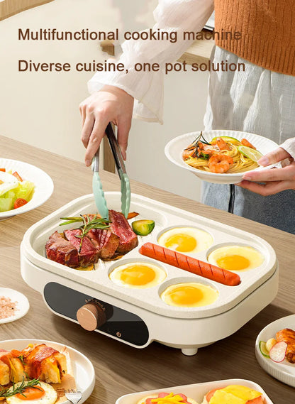 DMWD Electric Egg Burger Machine Multifunctional Breakfast Pancake Pan Non-Stick Mini Barbecue Egg Omelette Steak Frying Pan EU