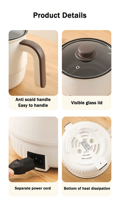DMWD Multifunctional Electric Cooker Hot Pot Mini Non-stick Food Noodle Cooking Skillet Egg Steamer Soup Heater Pot Frying Pan