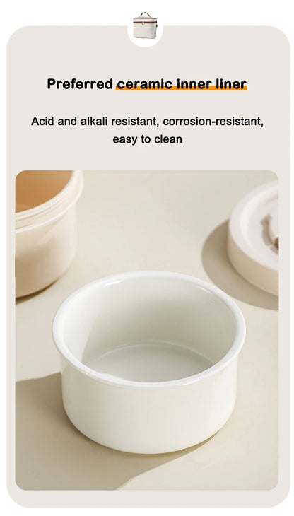 DMWD Portable Insulated Food Lunch Container Set Stackable Insulated Lunch Box Ceramics Bento Box Leakproof Thermostatic Bag