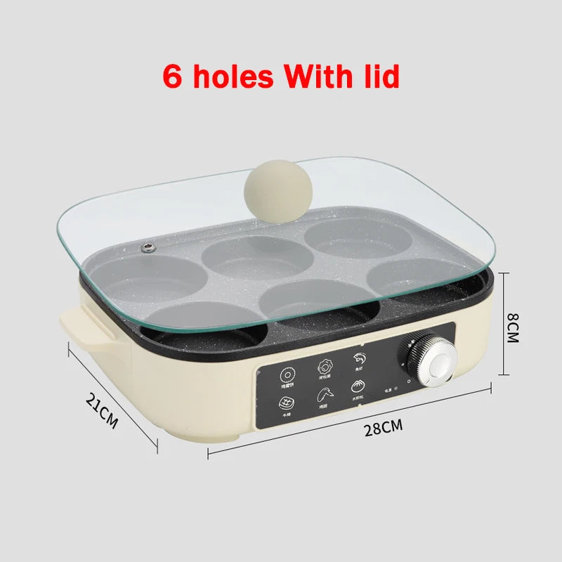 DMWD Electric Egg Burger Machine Multifunctional Breakfast Pancake Pan Non-Stick Mini Barbecue Egg Omelette Steak Frying Pan EU