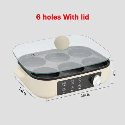 DMWD Electric Egg Burger Machine Multifunctional Breakfast Pancake Pan Non-Stick Mini Barbecue Egg Omelette Steak Frying Pan EU