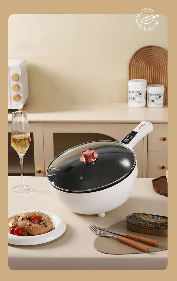 110V Multi-function Electric Stir-fry Meal Wok 3L Non-Stick Frying Pan Food Steamer Smart Smoke-free Hot Pot Stew Cooking Heater