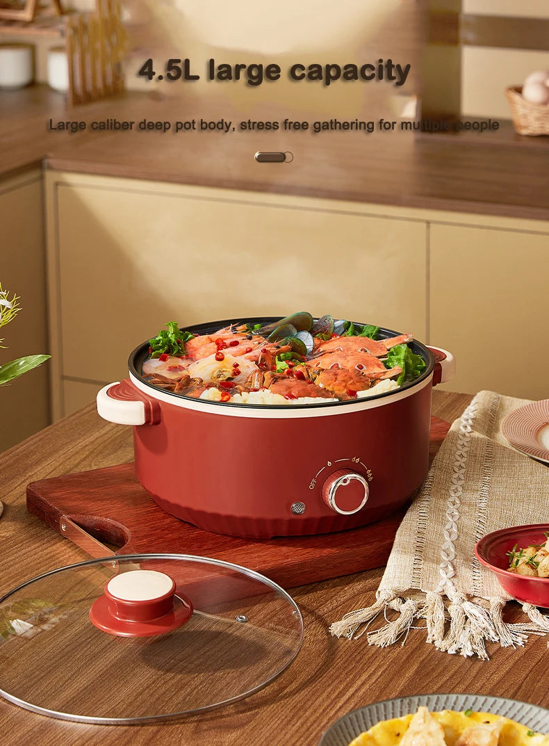 DMWD Multifunctional Electric Cooking Boiling Pot 3L Hot Pot Noodles Soup Pot Non-stick Rice Cooker Fast Heating Food Steamer