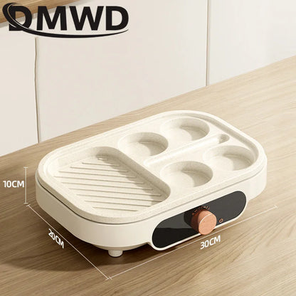 DMWD Electric Egg Burger Machine Multifunctional Breakfast Pancake Pan Non-Stick Mini Barbecue Egg Omelette Steak Frying Pan EU